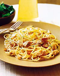 Spaghetti with Mackerel and Pine Nuts